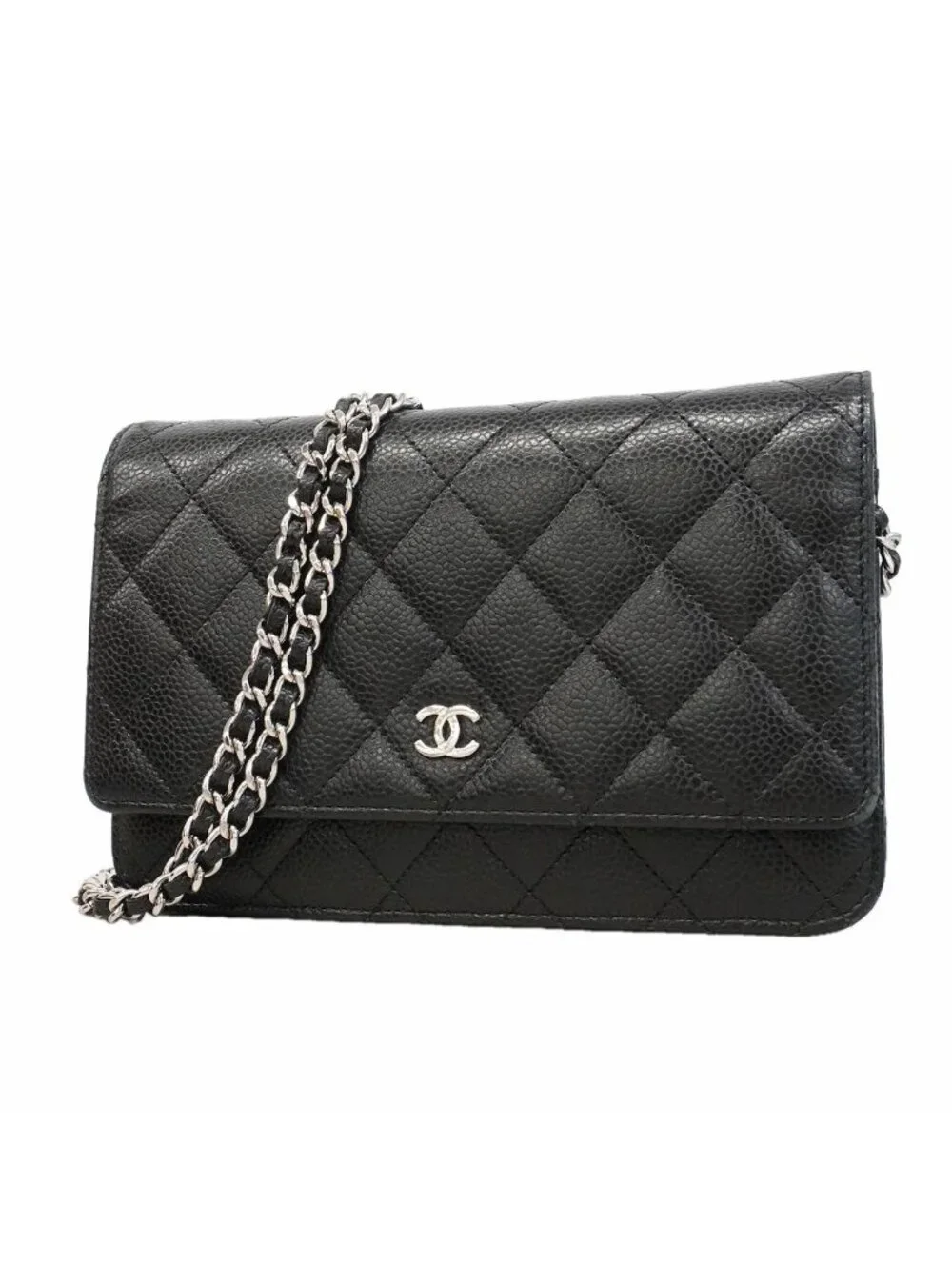 Chanel Wallet on Chain Quilted Caviar Leather Black Silver